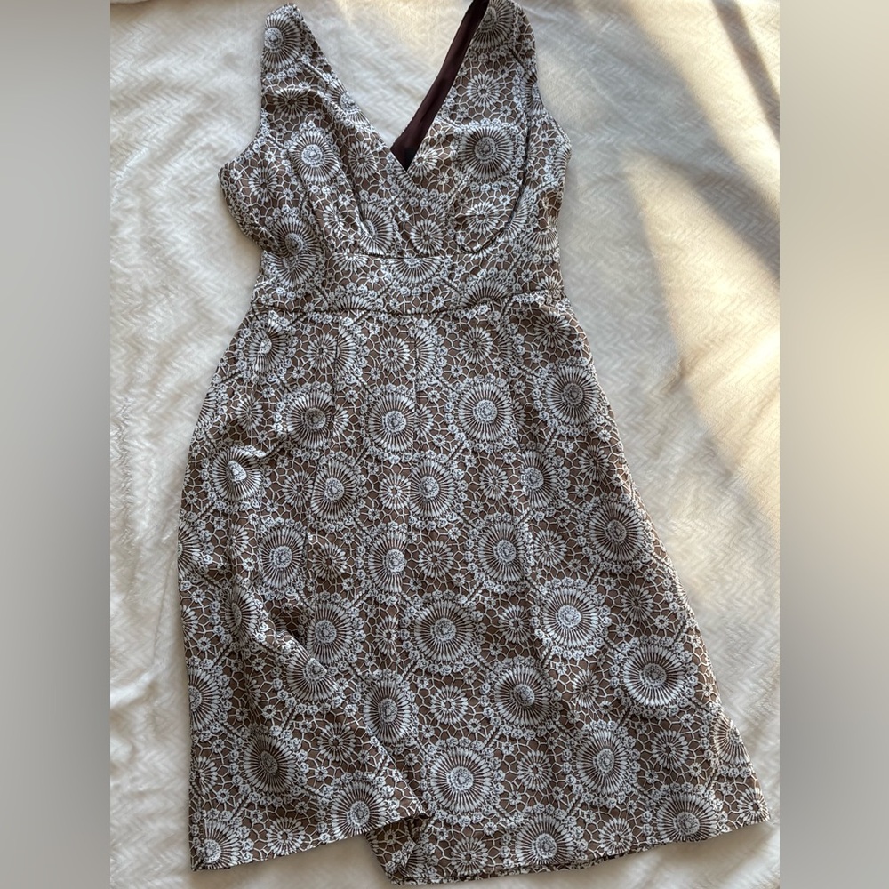 Elegant Brown and White Lace Dress